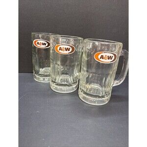 Set Of 3 Vintage A&W Root Beer All-American Food Heavy 6" Glass Mugs